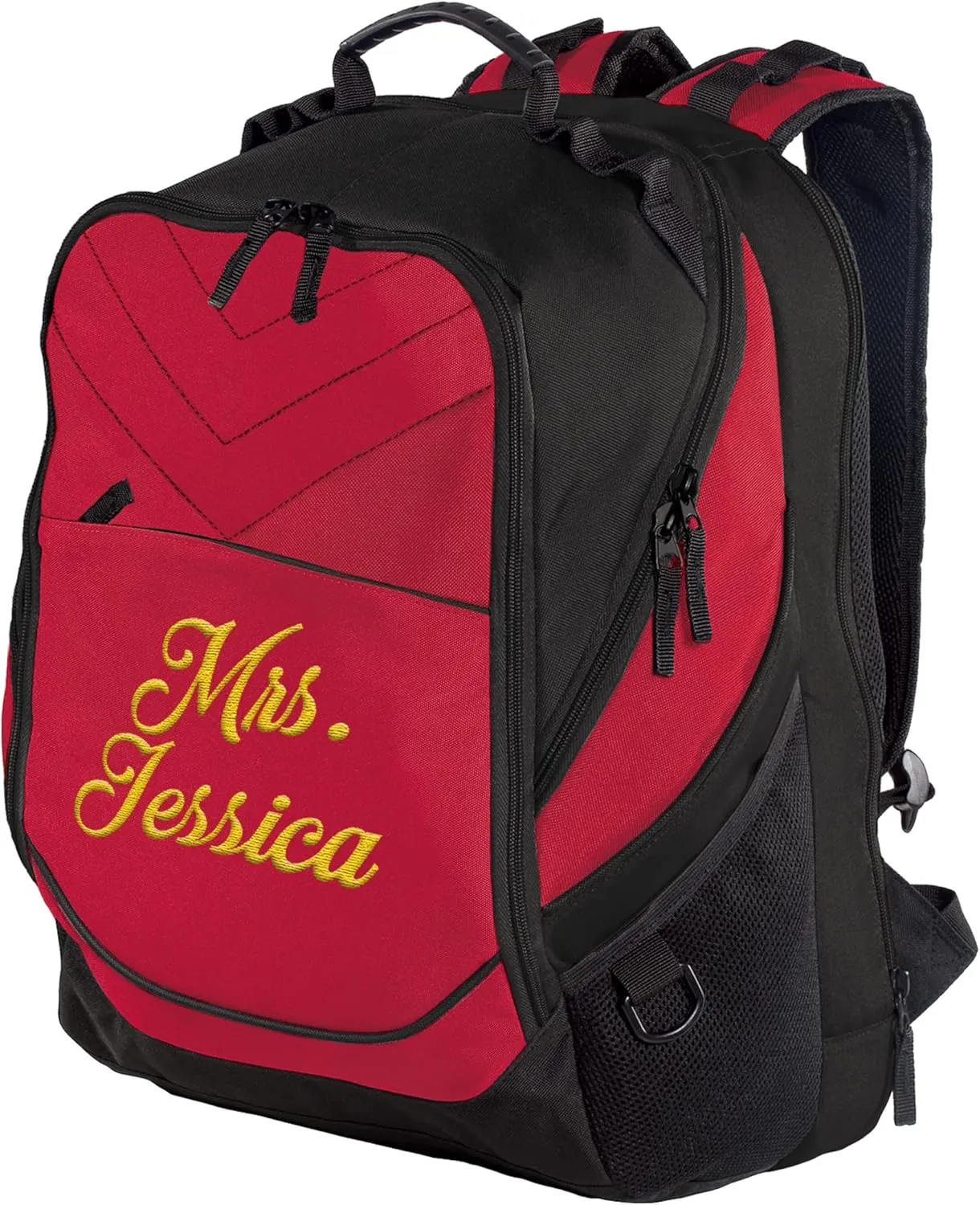 TEEAMORE Custom Laptop Backpack Add Your Embroidered Text Computer Notebook Water Resistant Bag Chili Red Black
