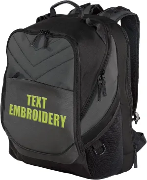 TEEAMORE Custom Laptop Backpack Add Your Embroidered Text Computer Notebook Water Resistant Bag Dark Charcoal Black