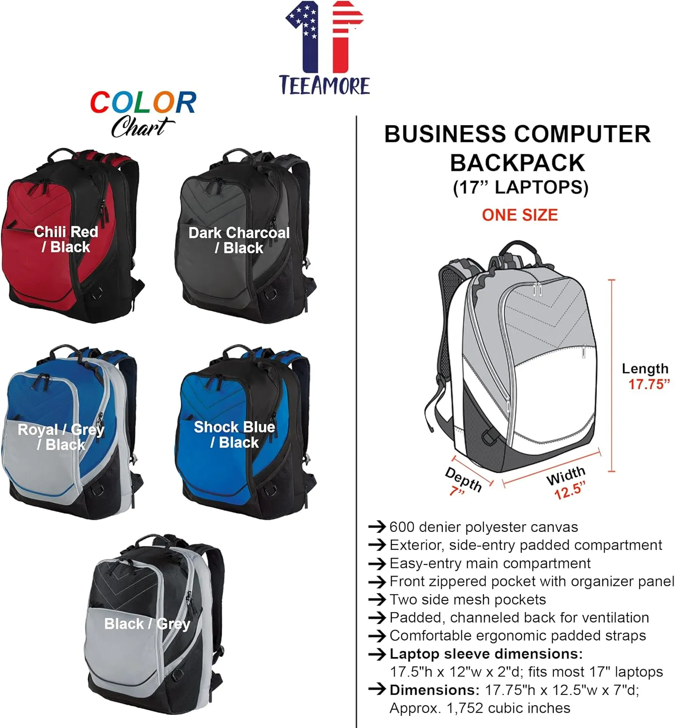 TEEAMORE Custom Laptop Backpack Add Your Embroidered Text Computer Notebook Water Resistant Bag Royal Grey Black