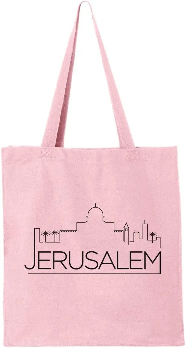 TeesAndTankYou Skyline Jerusalem Israel Canvas Tote Bag Reusable Grocery Bag for Shopping and Travel
