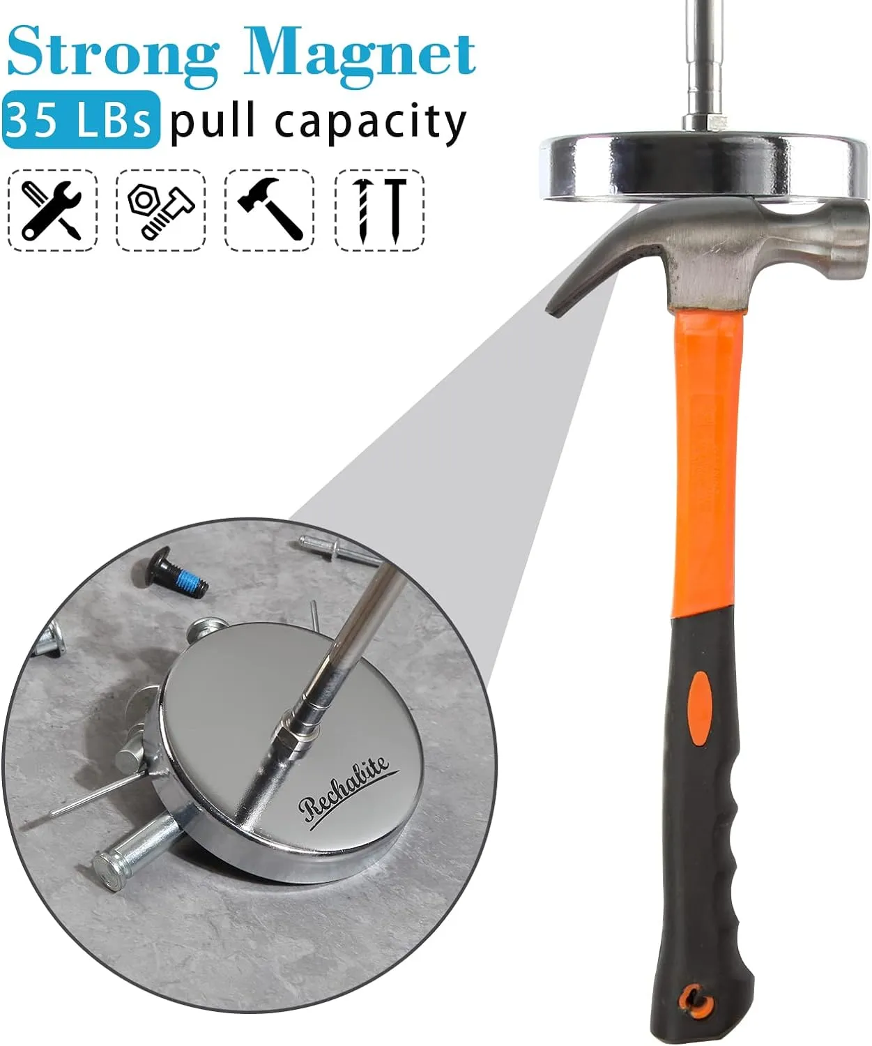 Telescoping Magnetic Sweeper Pickup Tool, Screws Parts Finder with 35LB Pull Capacity, Retractable 8.6" to 33" with Strong Magnet, Pick up Nails, Screws, and Metal Parts