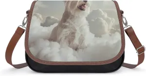 Terrier Dog Angel Messenger Bag for Women PU Leather Crossbody Bags Shoulder Handbags Purse