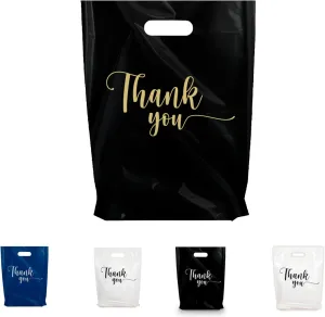 THANK YOU MERCHANDISE STORE BAGS, different sizes 9"x12", 12"x15", 15"x18" 1.25 Mil. PACKS of 100/200/500 Retail Product Bags I 100% Recyclable (100, Black/GoldTY, 9x12")