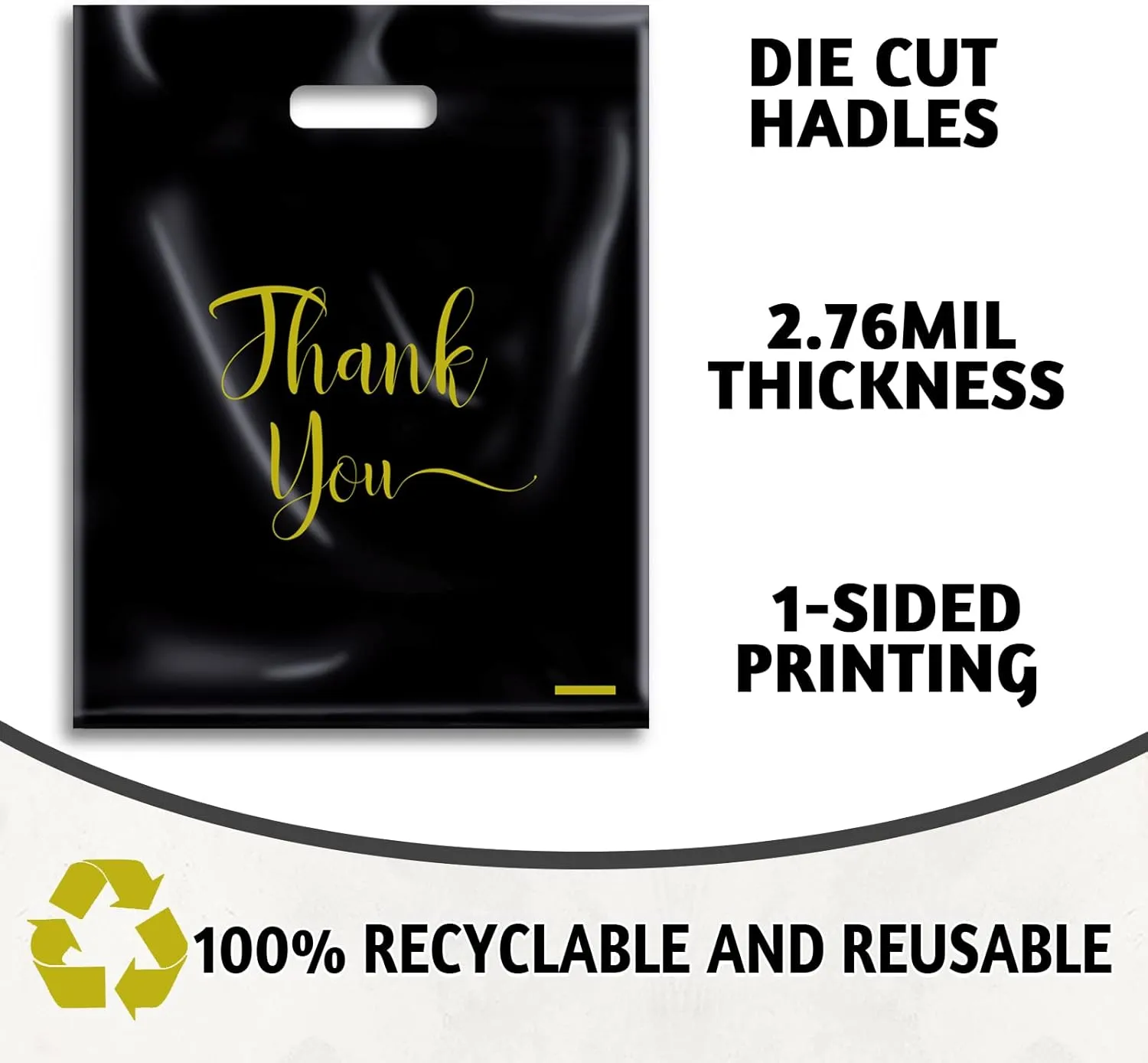 Thank You Plastic Bags, 100 Pack for Small Business, Merchandise for Packaging Products, Die Cut Shopping/Boutique for Retail Wholesale (Small(9"x12"), BLK)