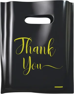 Thank You Plastic Bags, 100 Pack for Small Business, Merchandise for Packaging Products, Die Cut Shopping/Boutique for Retail Wholesale (Small(9"x12"), BLK)