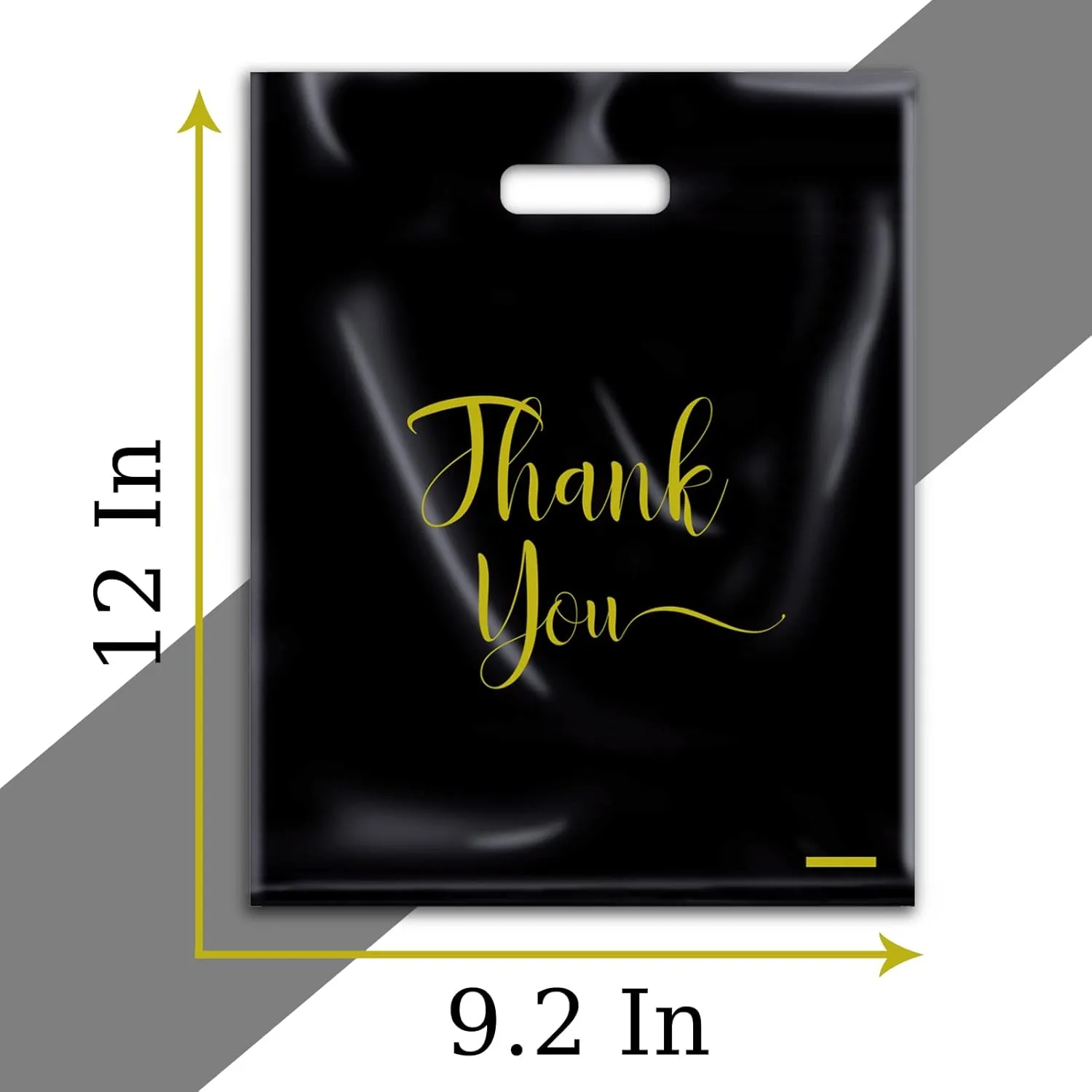 Thank You Plastic Bags, 100 Pack for Small Business, Merchandise for Packaging Products, Die Cut Shopping/Boutique for Retail Wholesale (Small(9"x12"), BLK)
