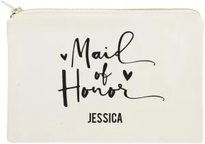 The Cotton & Canvas Co. Maid of Honor Personalized Wedding Cosmetic Bag, Bridal Party Gift and Travel Make Up Pouch