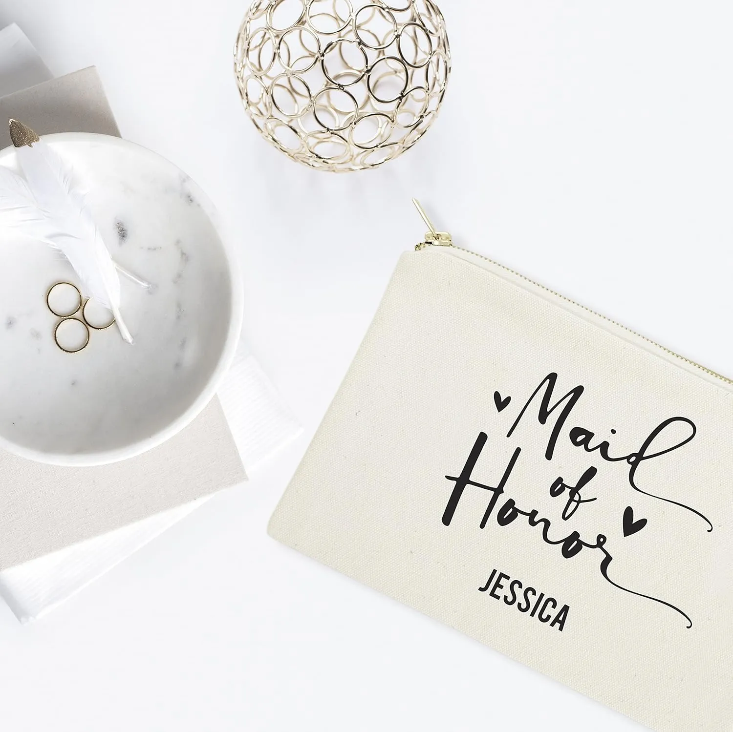 The Cotton & Canvas Co. Maid of Honor Personalized Wedding Cosmetic Bag, Bridal Party Gift and Travel Make Up Pouch