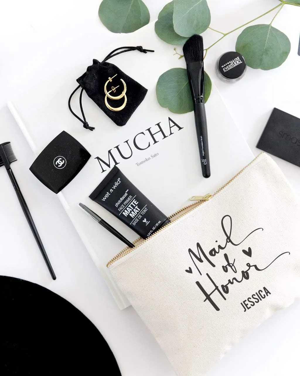 The Cotton & Canvas Co. Maid of Honor Personalized Wedding Cosmetic Bag, Bridal Party Gift and Travel Make Up Pouch