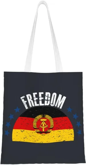 The East Germany Flag And Freedom Tote Bag for Women Canvas Shopping Bags Reusable Large Capacity Casual Shoulder Handbags Grocery Bags DIY Gift Bags