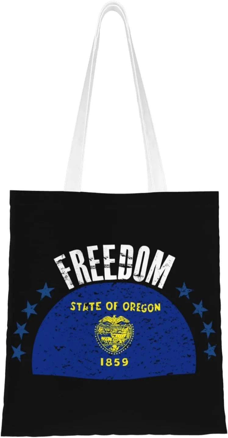 The Oregon Flag And Freedom Tote Bag for Women Canvas Shopping Bags Reusable Large Capacity Casual Shoulder Handbags Grocery Bags DIY Gift Bags
