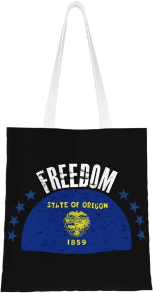 The Oregon Flag And Freedom Tote Bag for Women Canvas Shopping Bags Reusable Large Capacity Casual Shoulder Handbags Grocery Bags DIY Gift Bags