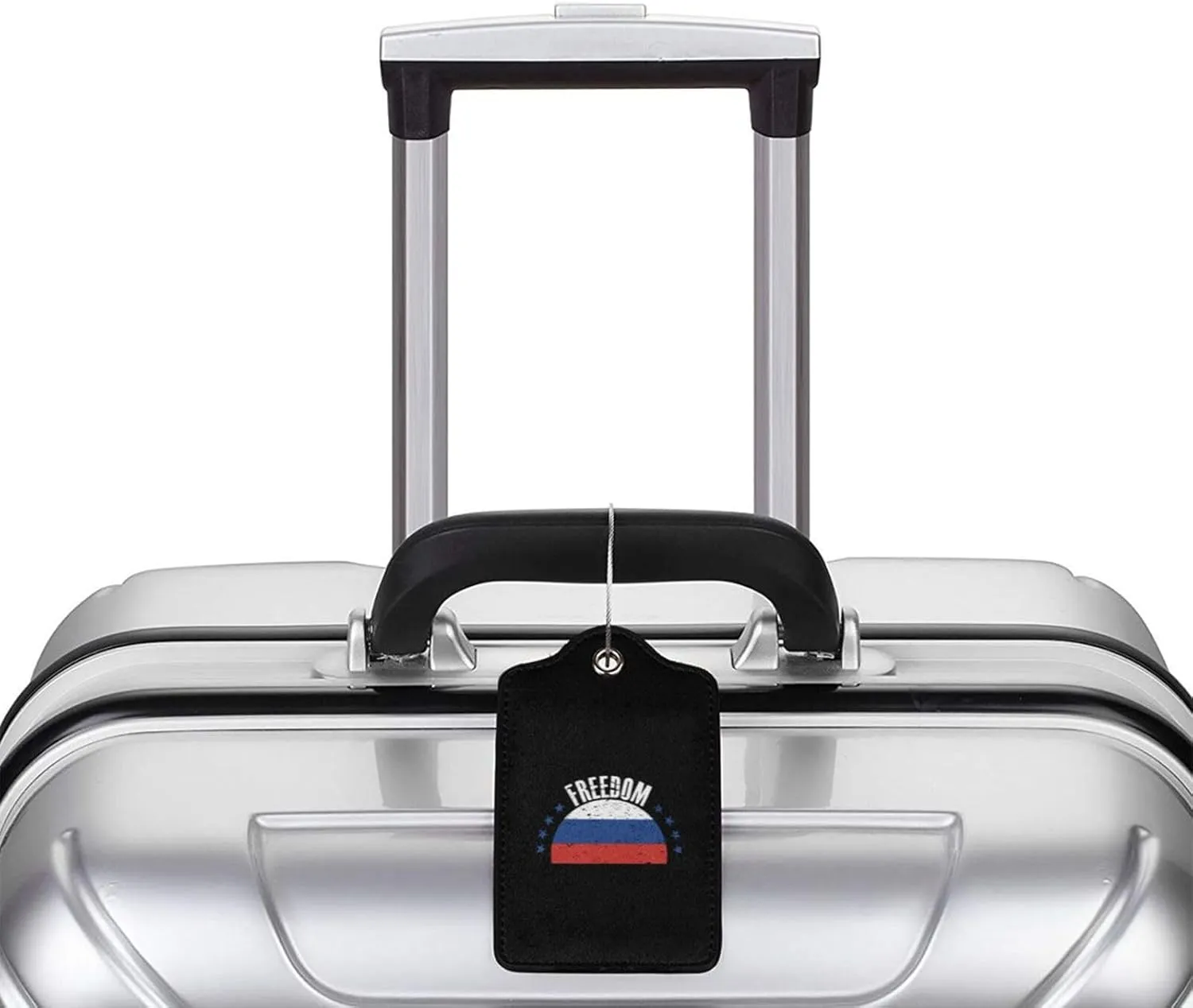 The Russia Flag and Freedom Leather Baggage Bag Luggage Tags with Stainless Steel Loop and Privacy Cover, 1 PCS, Black