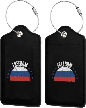 The Russia Flag and Freedom Leather Baggage Bag Luggage Tags with Stainless Steel Loop and Privacy Cover, 1 PCS, Black