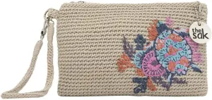 The Sak Resak Wristlet in Recycled Hand-Crochet, Detachable Wrist Strap, Ecru Seascape