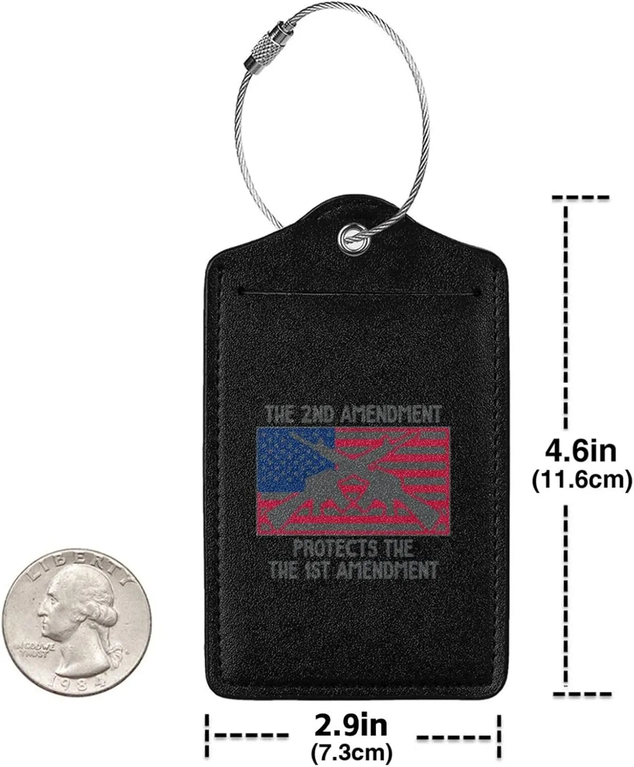The Second Amendment Protects The First Amendment Leather Baggage Bag Luggage Tags with Stainless Steel Loop and Privacy Cover