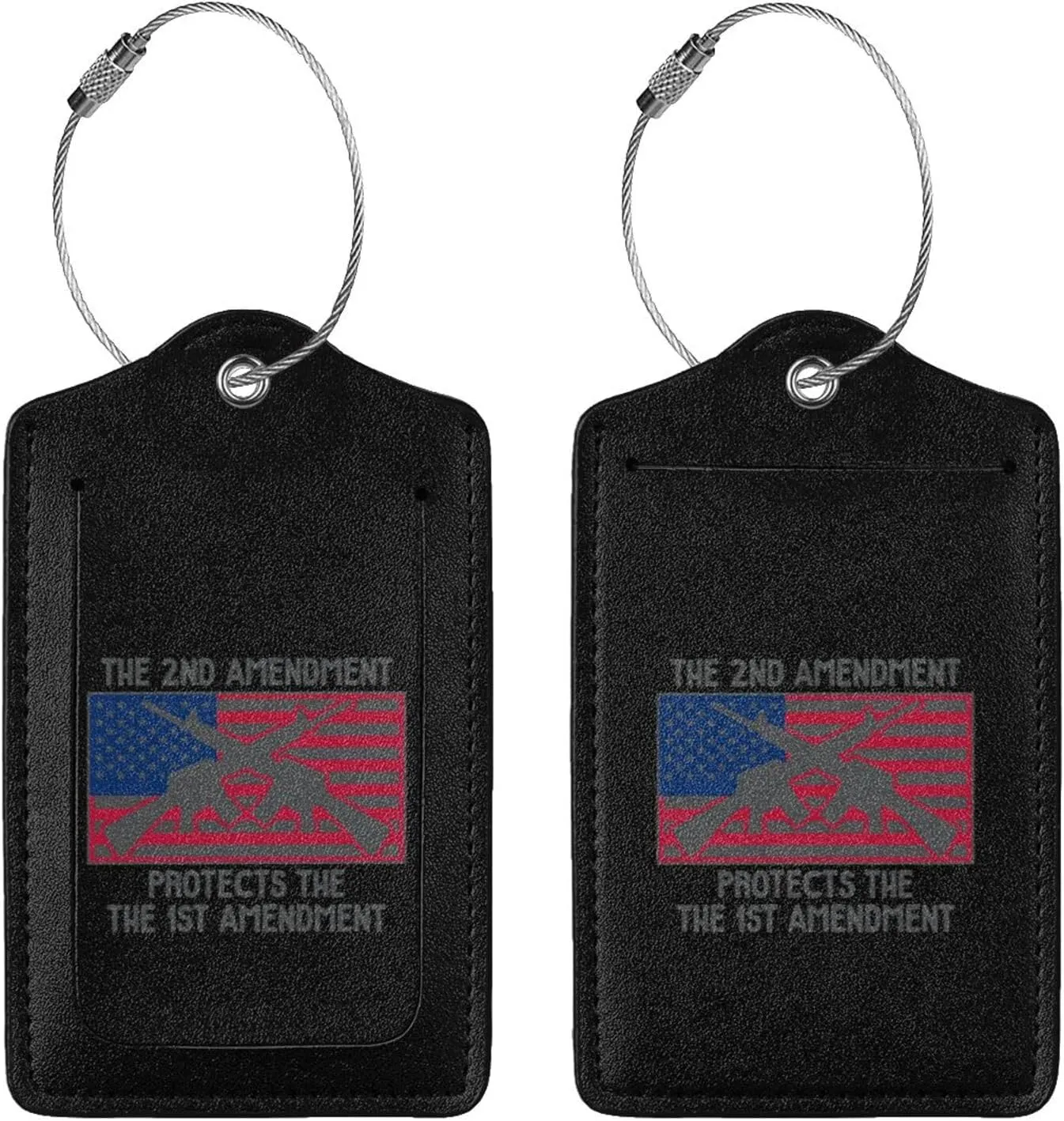 The Second Amendment Protects The First Amendment Leather Baggage Bag Luggage Tags with Stainless Steel Loop and Privacy Cover
