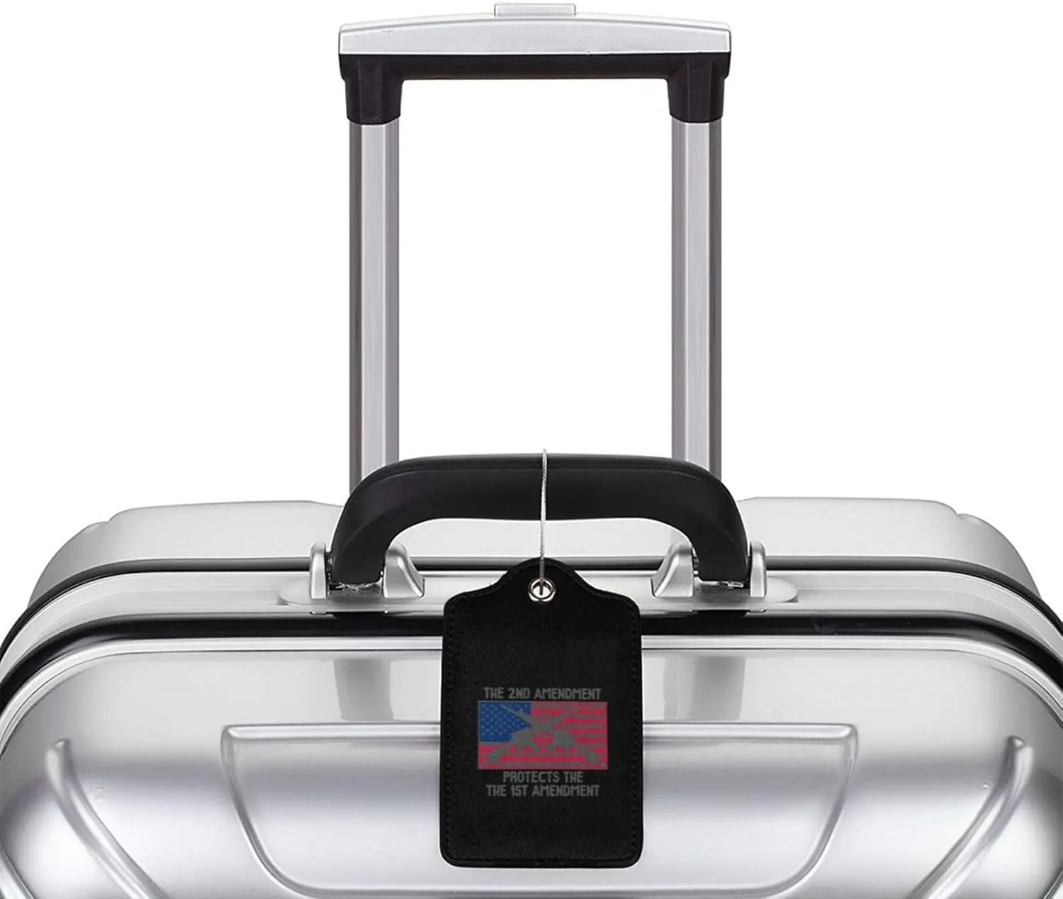 The Second Amendment Protects The First Amendment Leather Baggage Bag Luggage Tags with Stainless Steel Loop and Privacy Cover