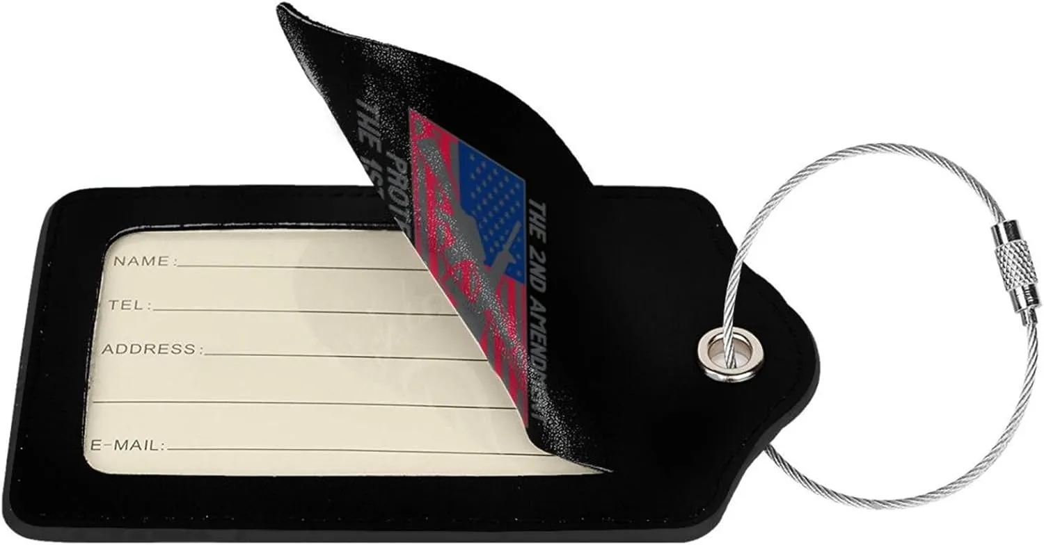 The Second Amendment Protects The First Amendment Leather Baggage Bag Luggage Tags with Stainless Steel Loop and Privacy Cover
