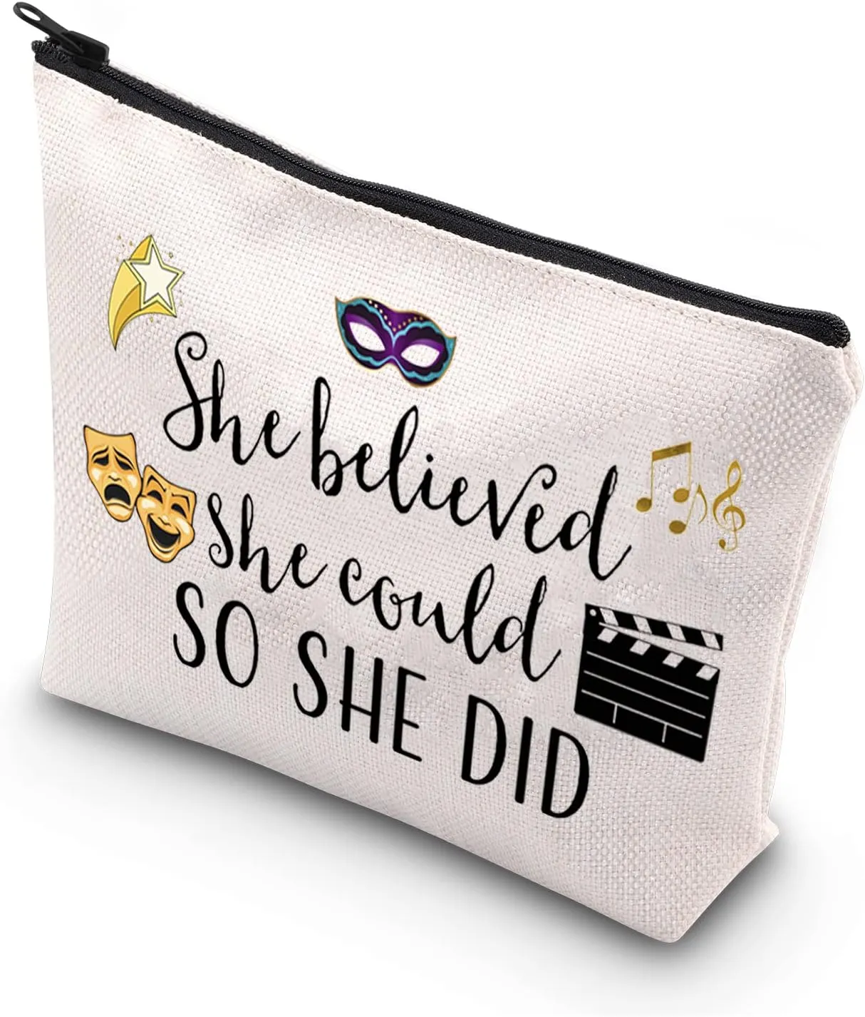 Theatre Themed Inspirational Gift She Believed She Could So She Did Actress Zipper Pouch Makeup Bag (She believed theatre)