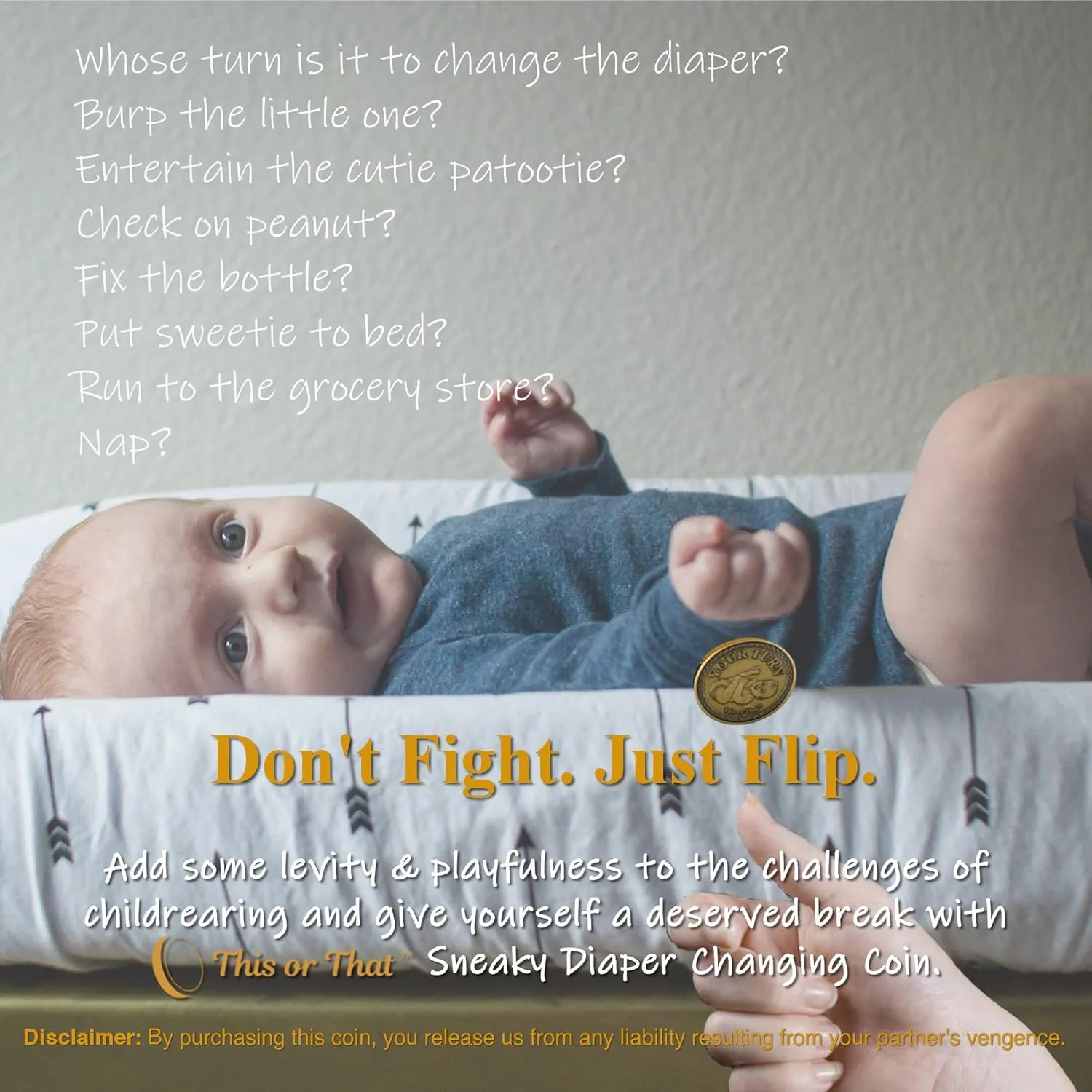This or That Sneaky Diaper Changing Decision Making Coin | Flip The Coin and Relax – New Parent Gift