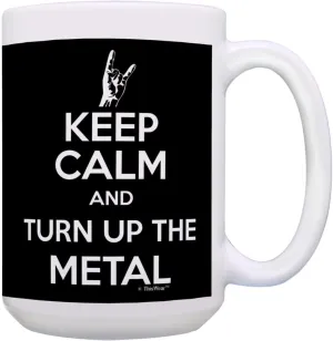 ThisWear Rock Musician Gift For Men Keep Calm Turn Up Metal 15oz Ceramic Coffee Mug with Handle