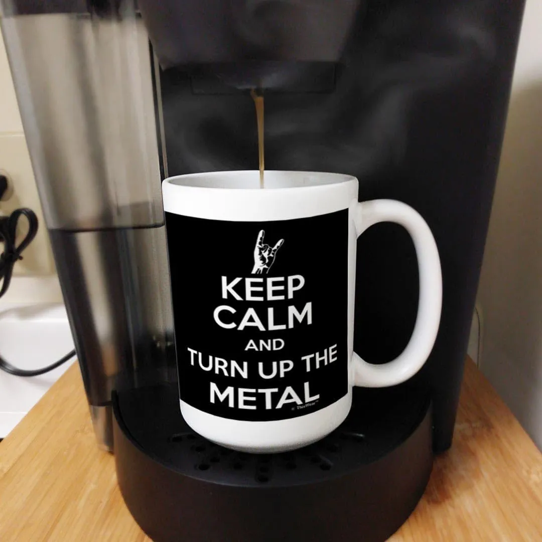 ThisWear Rock Musician Gift For Men Keep Calm Turn Up Metal 15oz Ceramic Coffee Mug with Handle