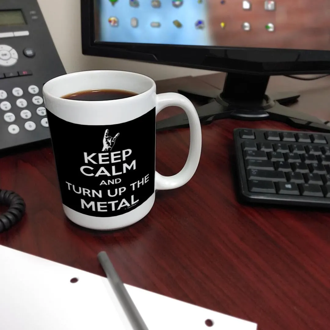 ThisWear Rock Musician Gift For Men Keep Calm Turn Up Metal 15oz Ceramic Coffee Mug with Handle
