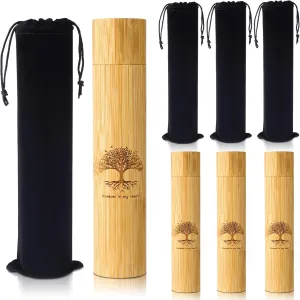 Thyle 4 Set Bamboo Scattering Urns for Ashes Biodegradable Scattering Cremation for Human Adult Tree Small Tube Keepsake Urn and Black Velvet Bag for Male Women Pet Dog Cat Ashes