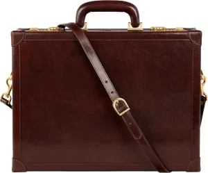 Time Resistance Leather Attache Case - Full Grain Italian Leather Briefcase - Laptop Bag up to 15” - Hard Case with Lock