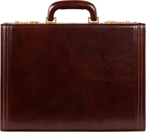Time Resistance Leather Attache Case - Full Grain Italian Leather Briefcase - Laptop Bag up to 15” - Hard Case with Lock