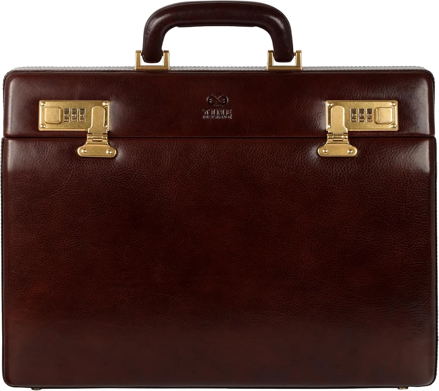 Time Resistance Leather Attache Case - Full Grain Italian Leather Briefcase - Laptop Bag up to 15” - Hard Case with Lock