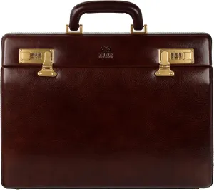 Time Resistance Leather Attache Case - Full Grain Italian Leather Briefcase - Laptop Bag up to 15” - Hard Case with Lock