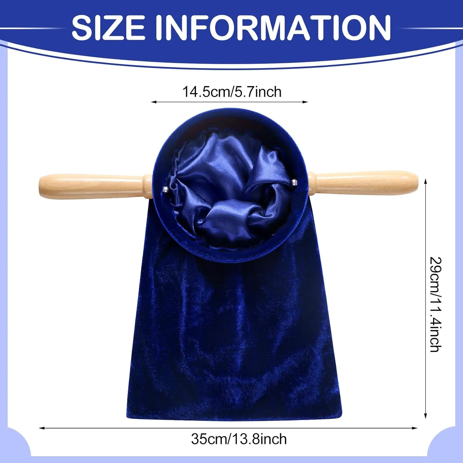 Tioncy Set of 2 Church Tithe Offering Bags with Wooden Handles Church Collection Bag with Handles for Churches Communion Supplies (Blue,13.78 x 5.71 Inch)