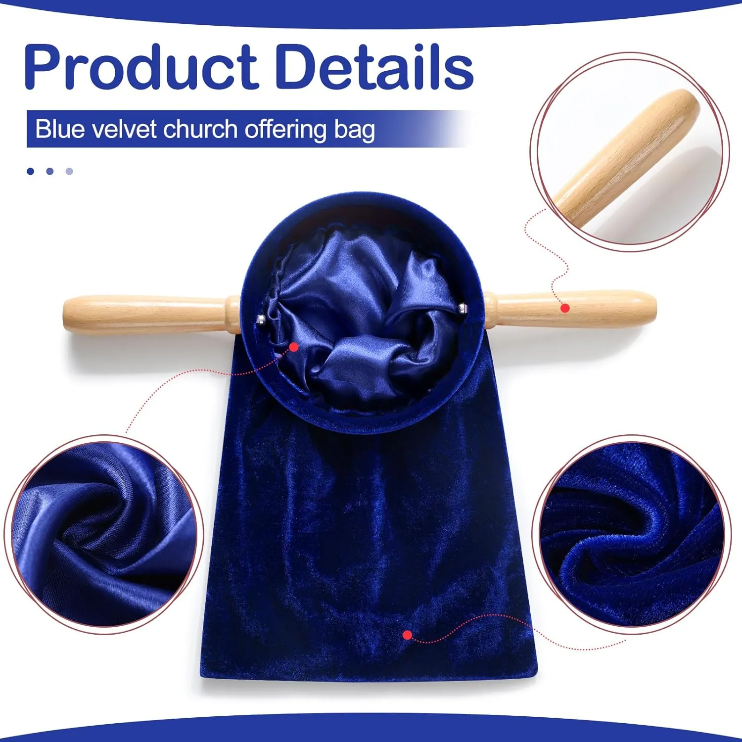 Tioncy Set of 2 Church Tithe Offering Bags with Wooden Handles Church Collection Bag with Handles for Churches Communion Supplies (Blue,13.78 x 5.71 Inch)