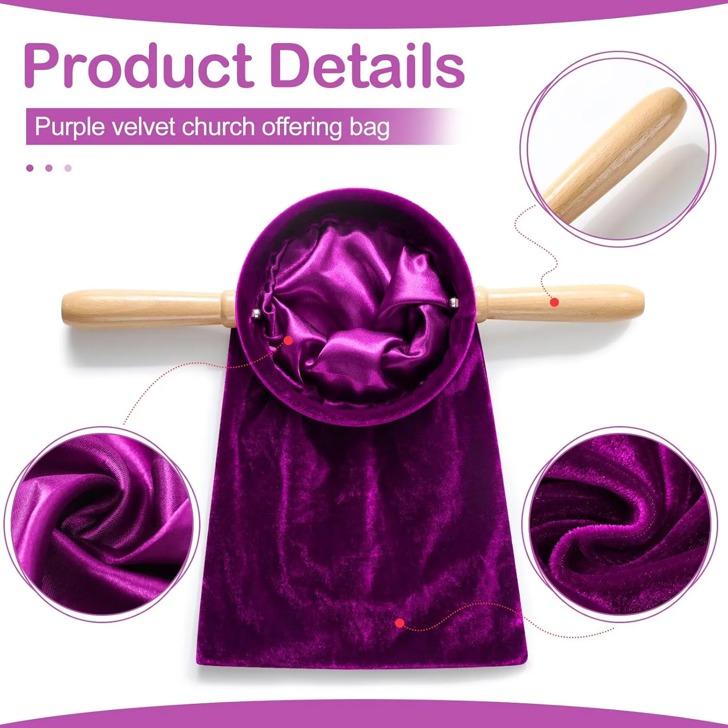 Tioncy Set of 2 Church Tithe Offering Bags with Wooden Handles Church Collection Bag with Handles for Churches Communion Supplies (Purple,13.78 x 5.71 Inch)