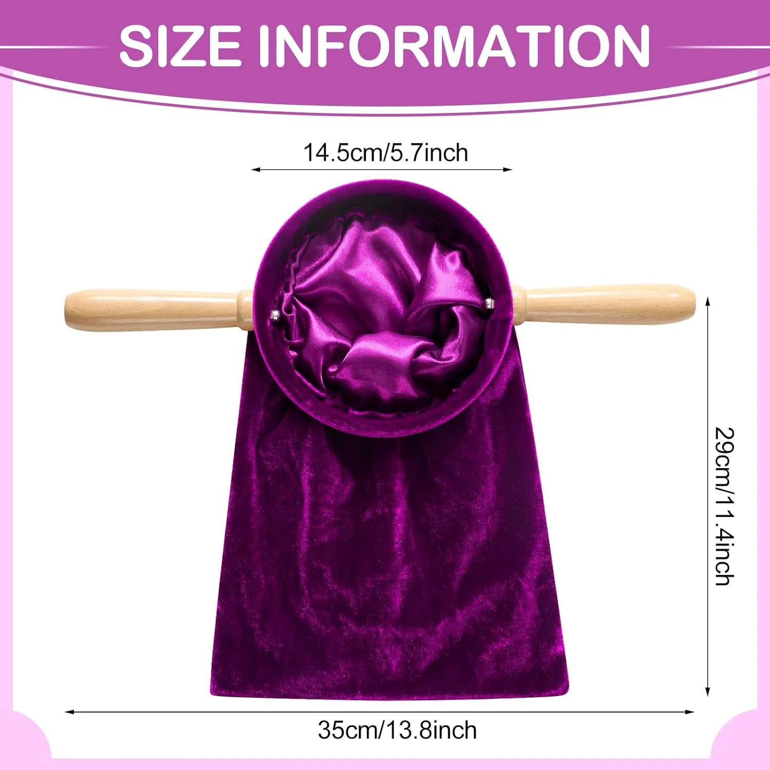 Tioncy Set of 2 Church Tithe Offering Bags with Wooden Handles Church Collection Bag with Handles for Churches Communion Supplies (Purple,13.78 x 5.71 Inch)