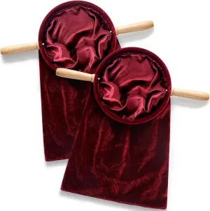 Tioncy Set of 2 Church Tithe Offering Bags with Wooden Handles Church Collection Bag with Handles for Churches Communion Supplies (Red,15.75 x 7.87 Inch)