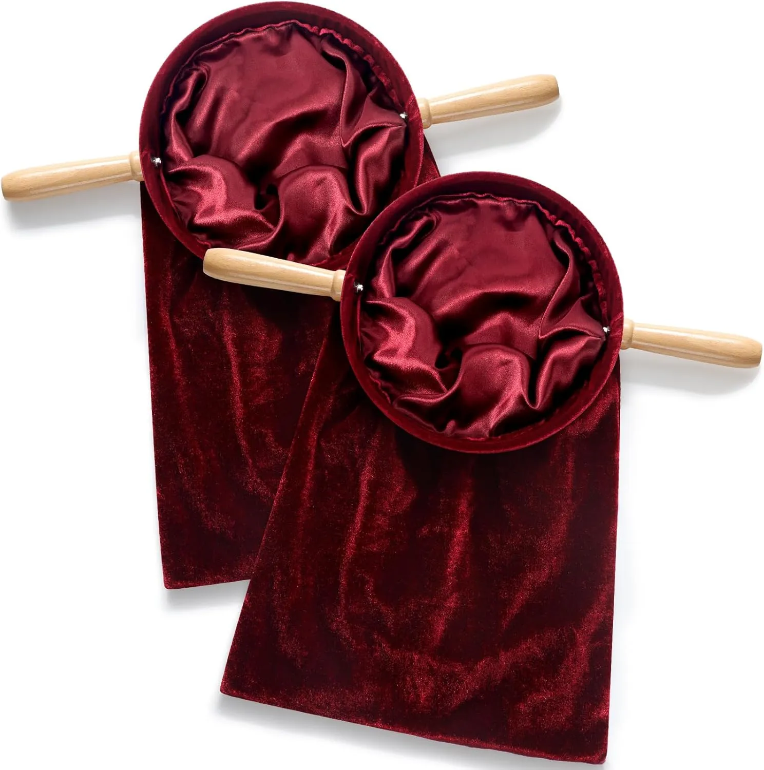 Tioncy Set of 2 Church Tithe Offering Bags with Wooden Handles Church Collection Bag with Handles for Churches Communion Supplies (Red,15.75 x 7.87 Inch)