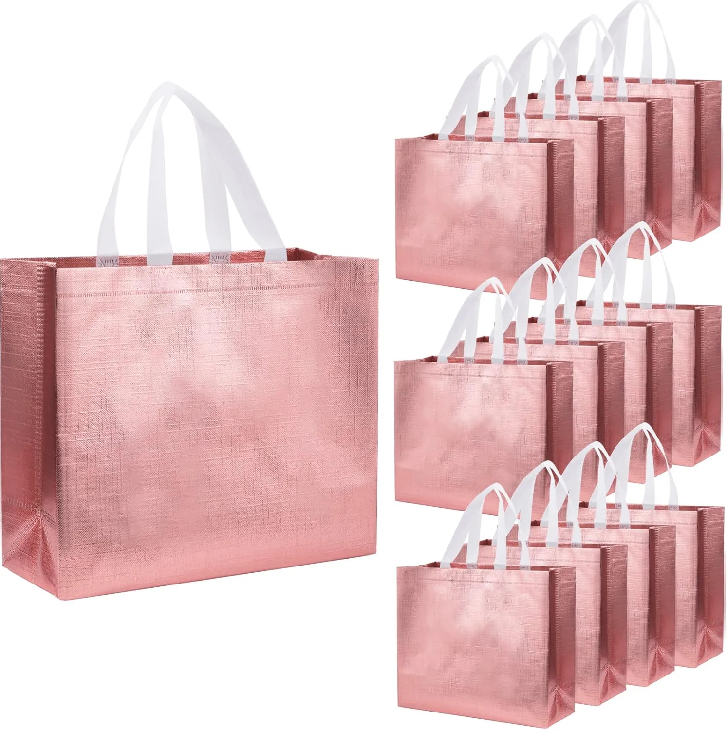 Tivcck 12 Pcs Rose Gold Gift Bags,Bachelorette Gift Bag,Glossy Reusable Gift Bags with Handles,Non-Woven Shopping Tote Bag,Rose Gold Party Bags for Wedding Birthday Party,Bridesmaid Gift Bag