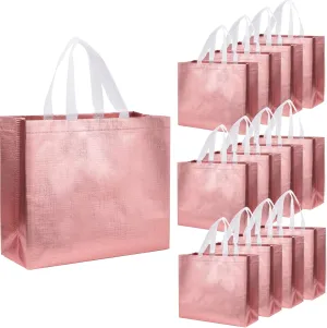 Tivcck 12 Pcs Rose Gold Gift Bags,Bachelorette Gift Bag,Glossy Reusable Gift Bags with Handles,Non-Woven Shopping Tote Bag,Rose Gold Party Bags for Wedding Birthday Party,Bridesmaid Gift Bag
