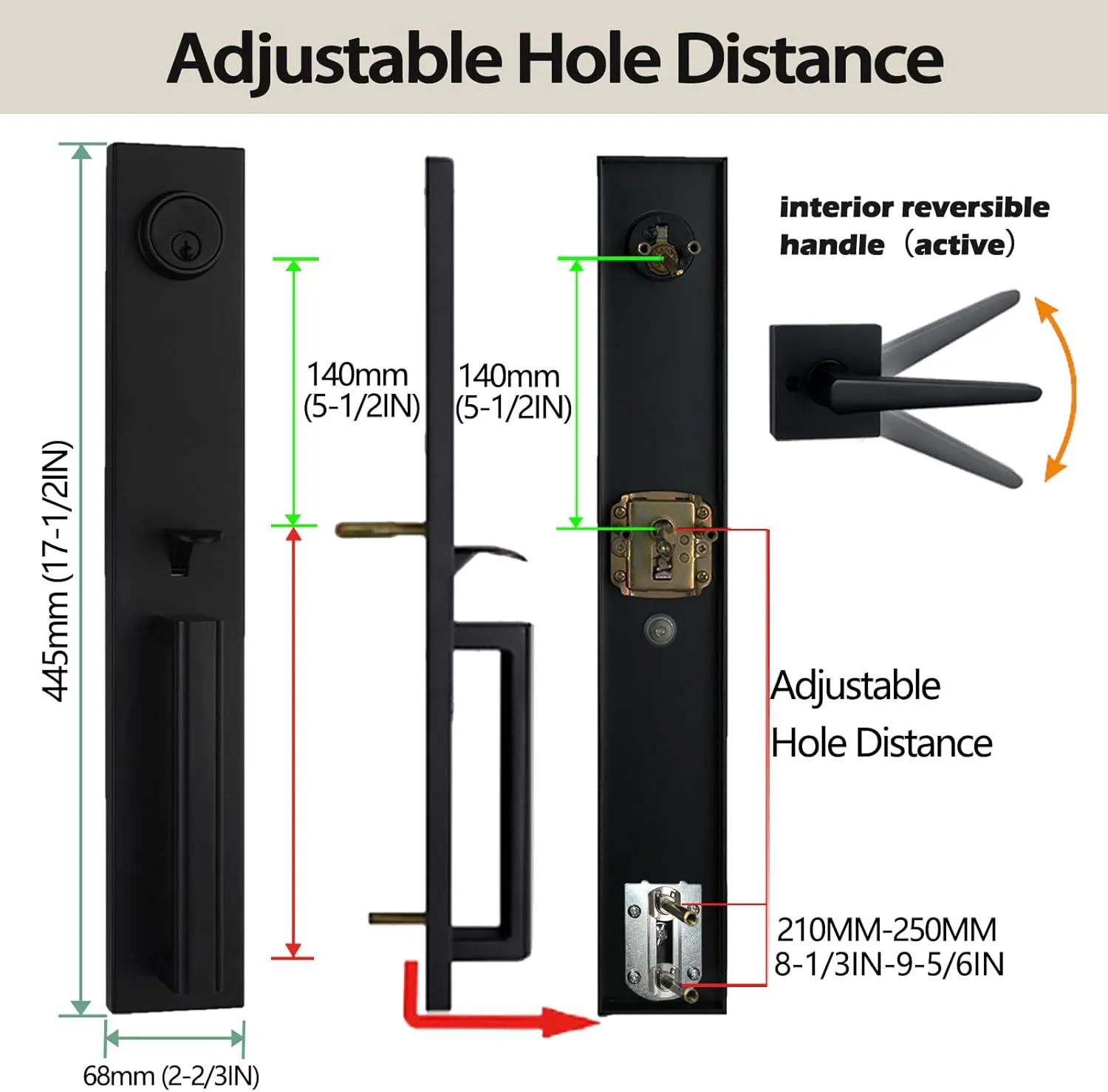 TMC Iron Black Front Double Door Handleset (KEYED HANDLESET)
