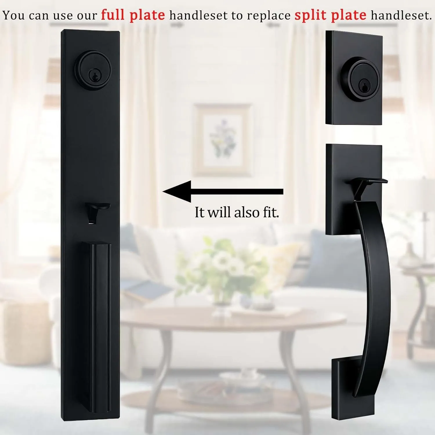 TMC Iron Black Front Double Door Handleset (KEYED HANDLESET)