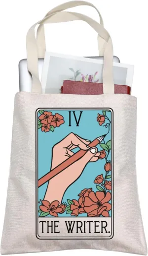 TOBGBE Gift For Writer The Writer Tarot Card Tote Bag Writer Appreciation Gift Writer Book Lover Gifts (Writer Tote), Off-white
