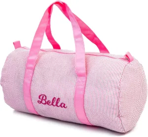 Toddler Girls Duffle Bag Personalized Overnight Duffle Bag Seersucker Ballet Dance Bag Weekender Tote Carry on Bag for Little Girls (Pink)