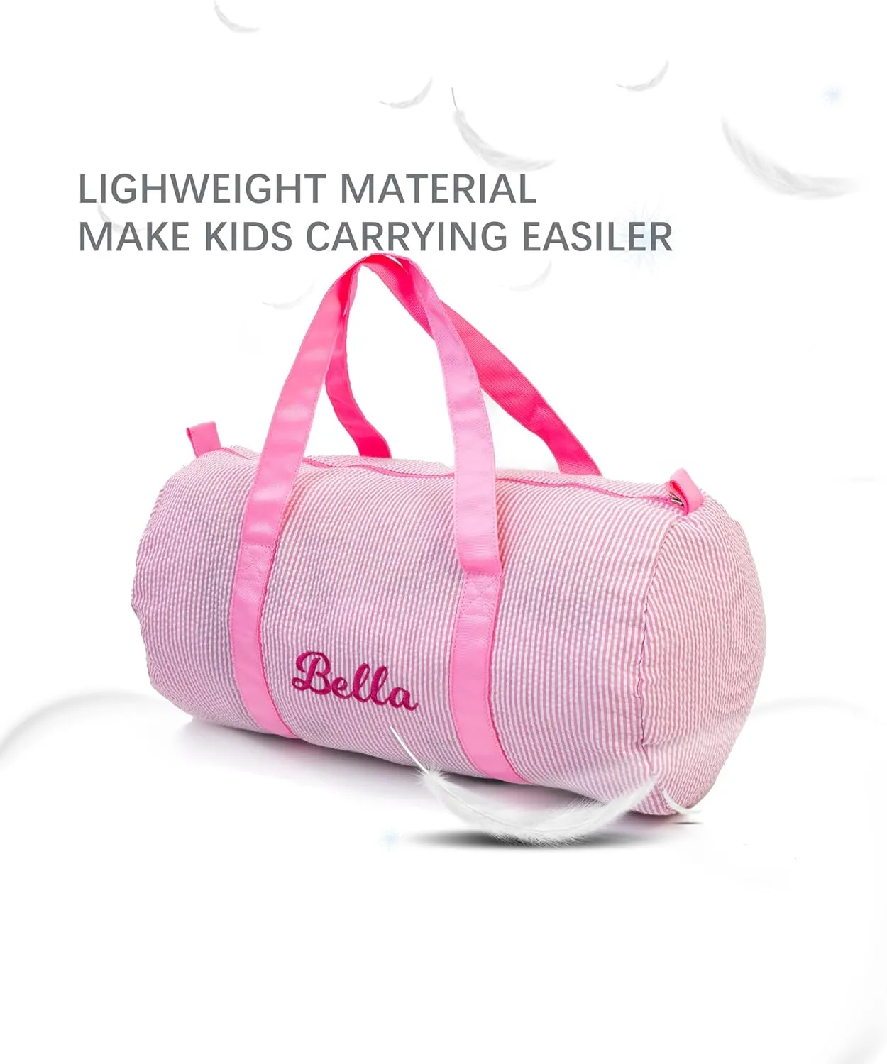 Toddler Girls Duffle Bag Personalized Overnight Duffle Bag Seersucker Ballet Dance Bag Weekender Tote Carry on Bag for Little Girls (Pink)