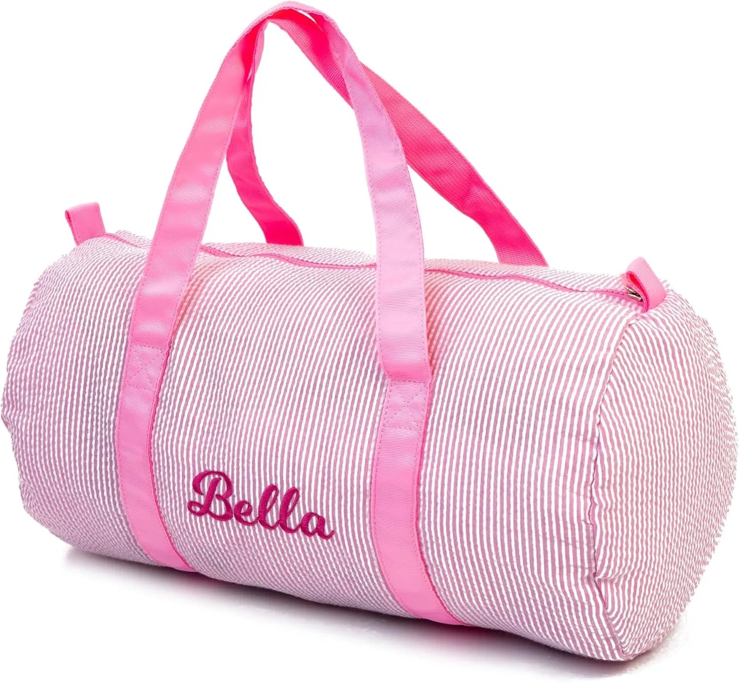 Toddler Girls Duffle Bag Personalized Overnight Duffle Bag Seersucker Ballet Dance Bag Weekender Tote Carry on Bag for Little Girls (Pink)