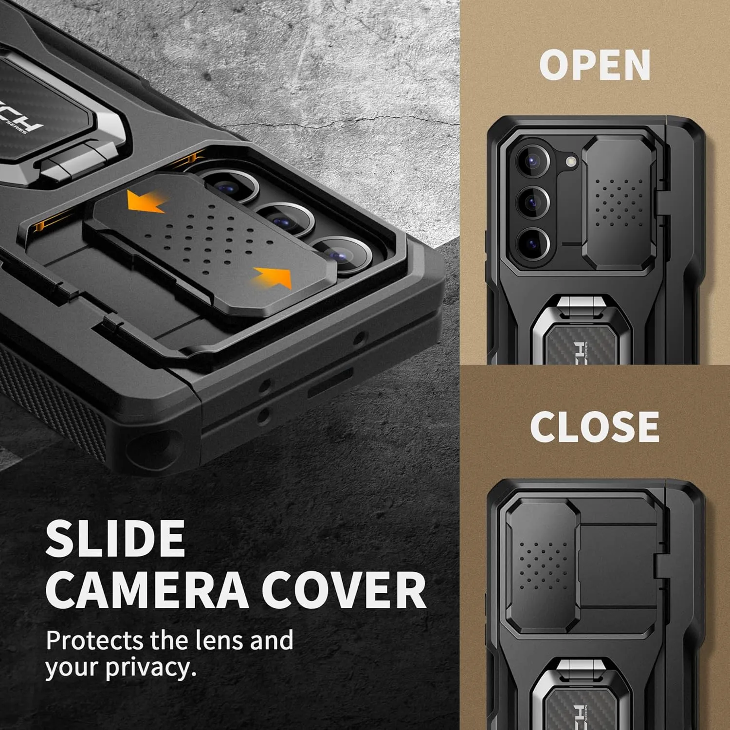 TONGATE for Z Fold 5 Case with Ring Stand, Built-in S Pen Holder & Glass Screen Protector Shockproof Rugged Z5 Phone Case with Slide Camera Cover& Belt Clip for Samsung Galaxy Z Fold 5, Privacy Black