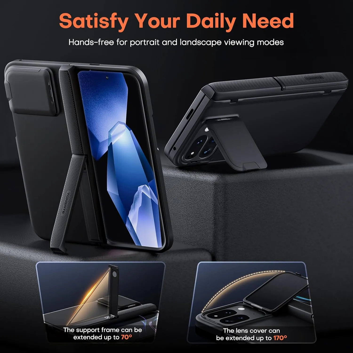 TONGATE Magnetic for Pixel 9 Pro Fold Case Compatible with Magsafe, [with Camera Cover & Hinge Protection & Screen Protector] Shockproof Rugged Stand Case for Google Pixel 9 Pro Fold, Obsidian Black