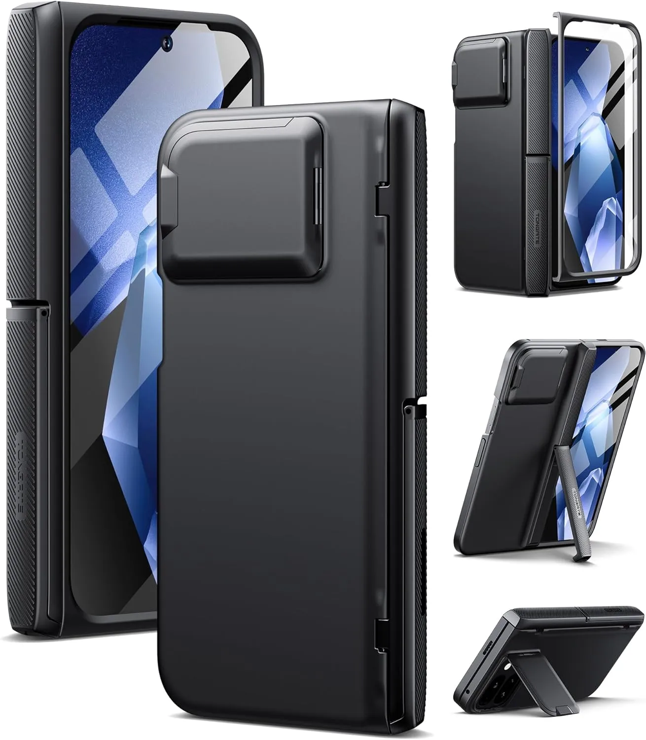 TONGATE Magnetic for Pixel 9 Pro Fold Case Compatible with Magsafe, [with Camera Cover & Hinge Protection & Screen Protector] Shockproof Rugged Stand Case for Google Pixel 9 Pro Fold, Obsidian Black